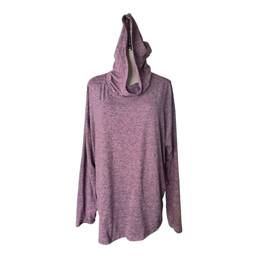 Athleta Uptempo II Hoodie Sweatshirt 1X Purple Heather Cowl Neck Thumbholes